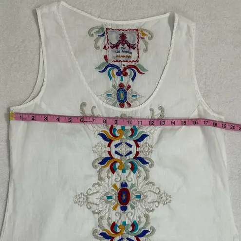 Johnny Was Asymmetrical Blue and White Embroidered Sleeveless Tunic Size M - Image 8