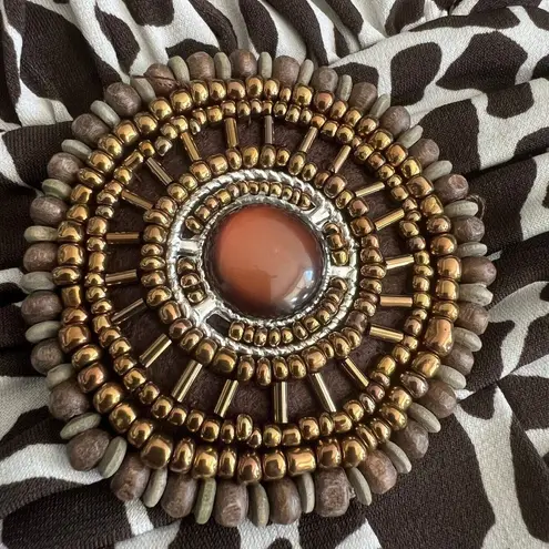 Enfocus Studio En Focus Studio Dress Size 8 Cow Print Sleeveless Fit And Flare Brown White - Image 4