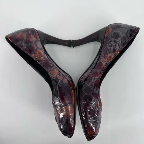 Donald J Pliner tortoise peep toe pumps size 6.5 patent patchwork Brown