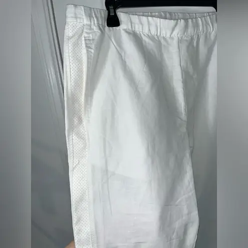Sean John Lightweight Ruched Casual White Trimmed Faux Leather Linen Pants Sz XL