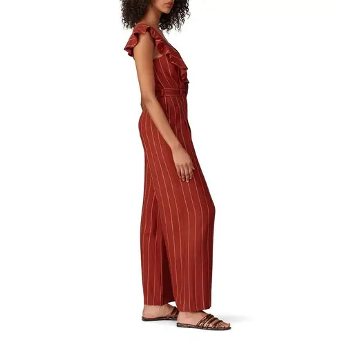 Three Floor Margaux Jumpsuit Womens 2 Burnt Orange Linen Striped Ruffle NWT