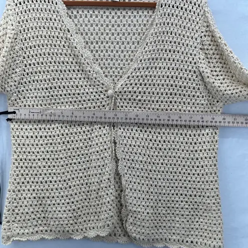 Vintage Crocheted Linen Cardigan Open Knit Travel Vacation Coverup Beach Sea Yellow Size 1X