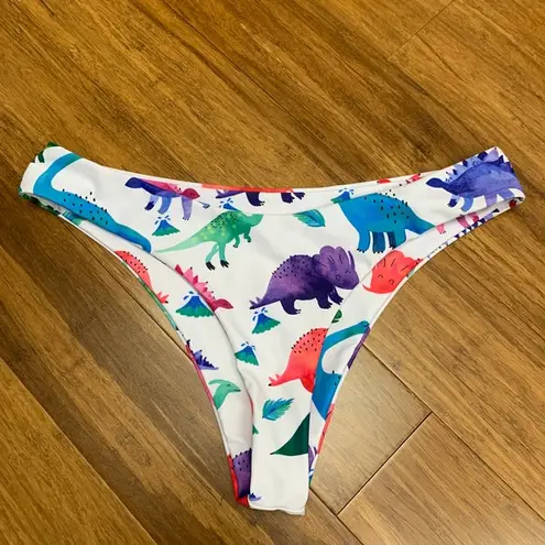 Zaful  Colorful Dinosaur Print Cheeky High Waisted‎ Bikini Bottoms White - Size S