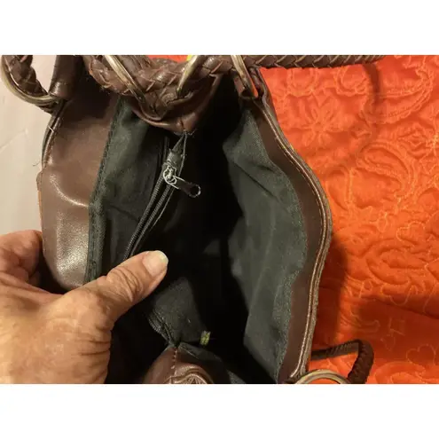 Vintage Western/Hearts Handbag Black And Brown Woven Leather And CrossbodyStraps