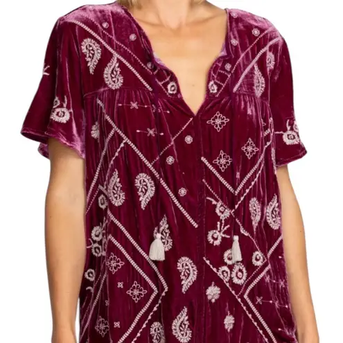 Johnny Was Devi velvet tasseled top NWT