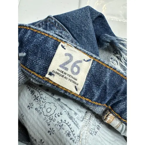 We The Free  Free People Denim Skirt Women 26 Raw Hem Festival Concert Boho