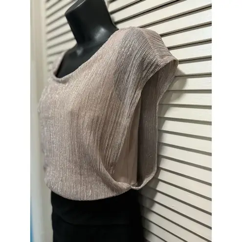 Sweet Storm Pink Champagne/Black Dress Shimmer Size L Tiered Scoop Short Sleeve