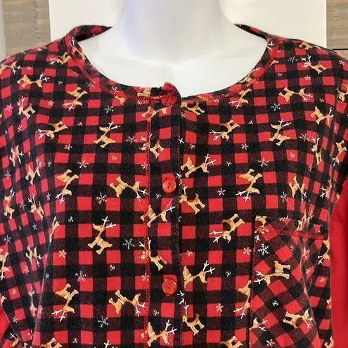 Body Drama Lingerie 100% Cotton Holiday Checkered Reindeer Two Piece Pajamas