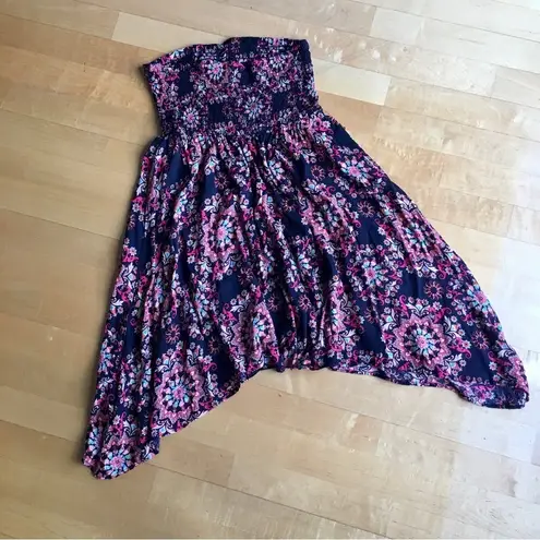 Feathers Strapless Abstract Print Dress, Beach Cover Up, Black, Red, Size M Black Size M