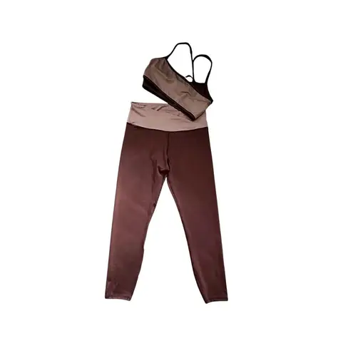 LA IMAGE Womens Brown Beige High Waist Colorblock Active Set Size L Size L
