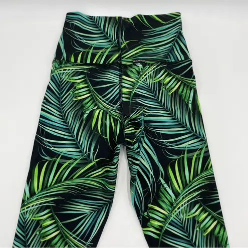 BlackStrap Workout Set Legging Top Long Sleeve Women Black Tropical Palm Small