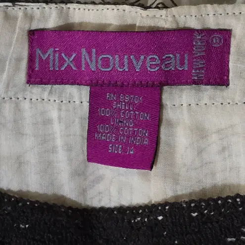 Mix Nouveau Y2K Boho Beaded Tiered Skirt Size 14 Cream Brown Floral Festival