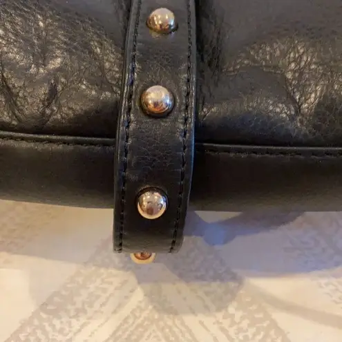 Botkier Black Leather Fringe Shoulder Handbag with Gold Hardware