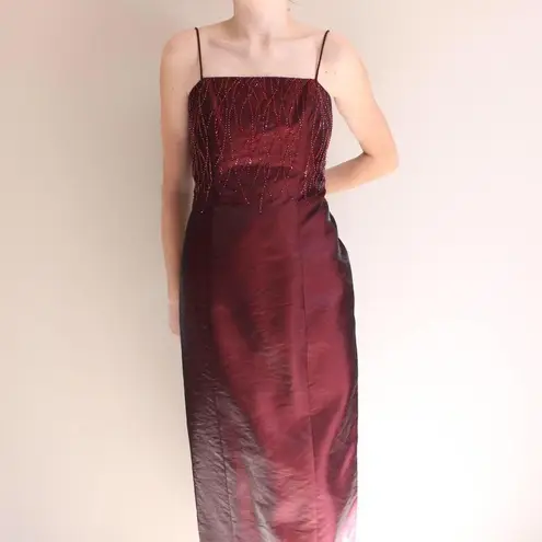 Alex Evenings Vintage Red Beaded Maxi Prom Dress