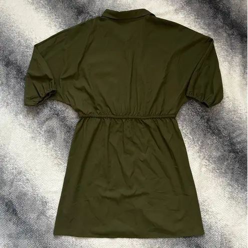 Bishop and Young Safari Olive Green Puff Sleeve Button Up Midi Dress - Small NWT