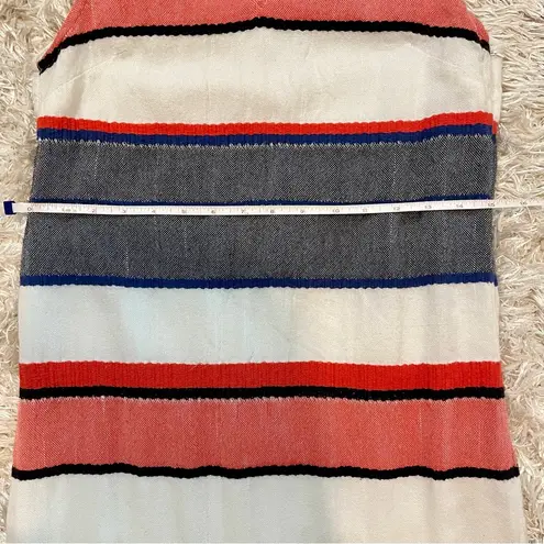 Chelsea & Theodore Woven Striped Fringe Trim Shift Dress 100% Cotton Size SP Blue