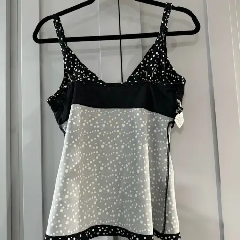 Jantzen  Black &‎ White Polka Dot Tankini Top with Built in Support Bra sz 34D/DD