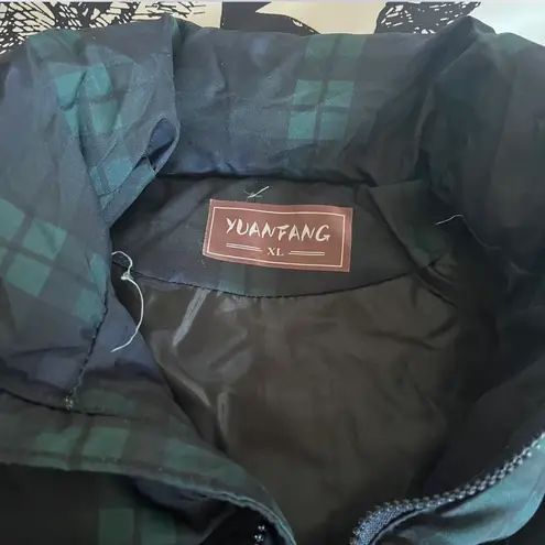 Navy & Green Yuanfang Plaid Puffer Vest — Dark Academia Outdoorsy / Forestcore / PNW Prep Blue Size L