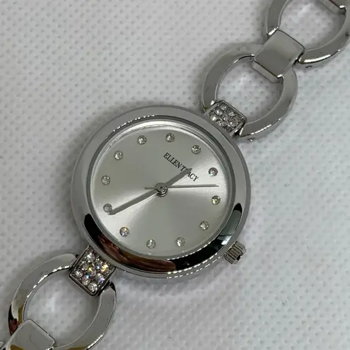 Ellen Tracy women watch silver tone rhinestones 28mm round up to 7.5” running