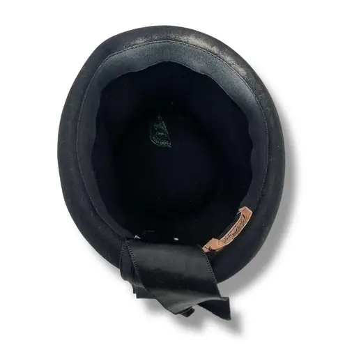 Vintage 1950s Carol Black Velour Breton Hat Wide Satin Band New York Creation