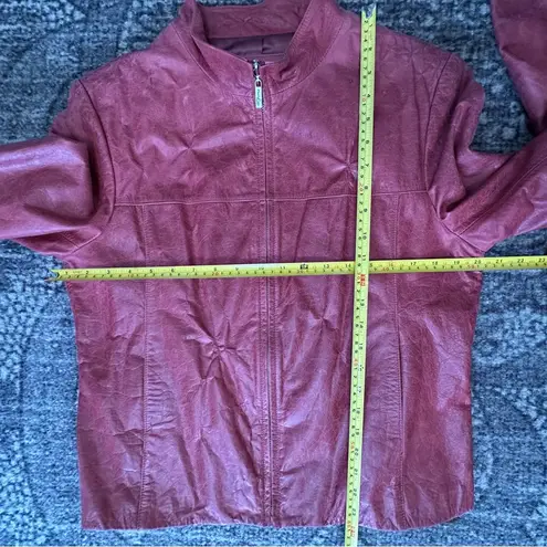 Pasha & Jo Women’s Size L Red Burgundy Distressed Leather Zip Up Jacket Size L