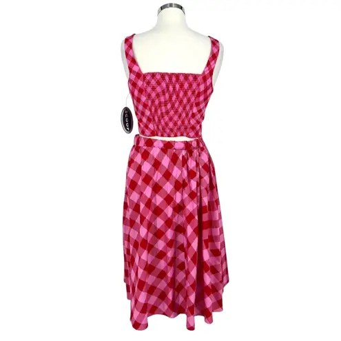 Scoop NYC Pink Red Gingham Sleeveless Two Piece Tank Skirt Set Size Small NWT
