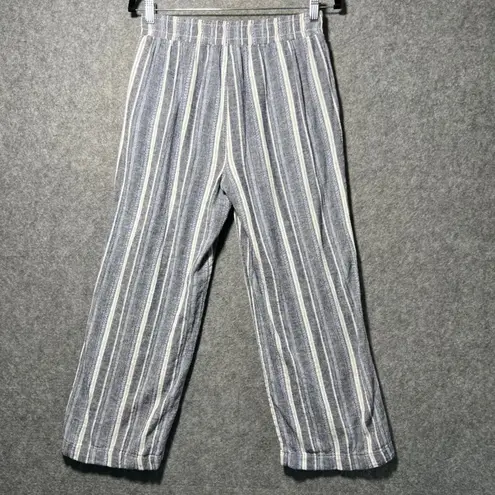Briggs New York Briggs Linen Blend Striped Wide Leg Pants Women Medium Drawstring Casual Blue