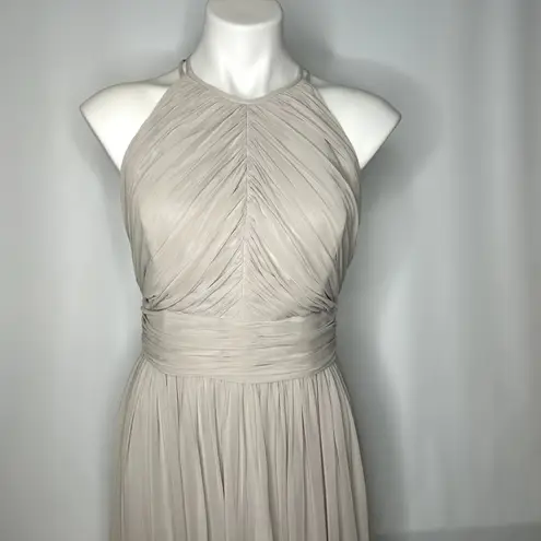 Dessy Collection Dress Halter Maxi Gown Prom Shirred Chiffon Open Back 6 8