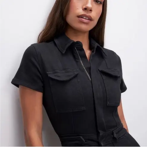 Good American  Wonen’s Fit For Success Black Short Sleeve Jumpsuit Size 2