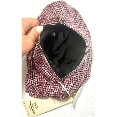 Madison West NWT Knotted Rhinestone Dumpling Evening Handbag Purse in Pink