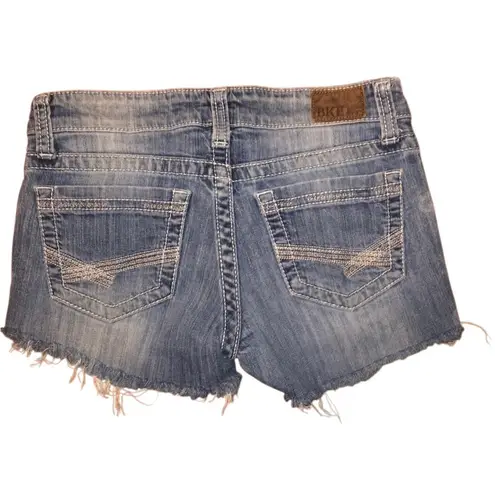 BKE Blue Distressed Jean Shorts with Frayed Hem