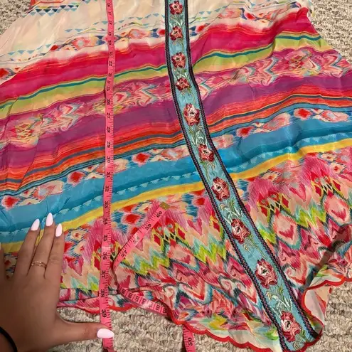 Johnny Was Taleah Ribbon-Trim Georgette Tent Swing Dress Rose Beach- Size XS