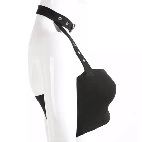 Punk Gothic Sexy Halter Choker Black Crop Top Size undefined