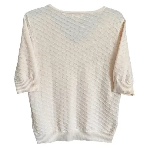 Ella Moss  Soft Knit Cream V-Neck Short Sleeve Sweater Size Medium