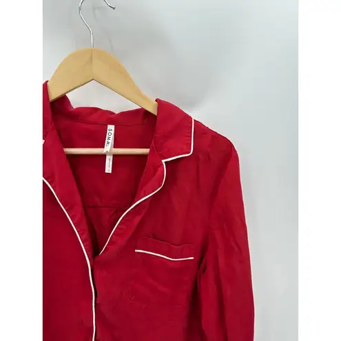 Soma Red Lenzing Lyocell Button Down Collar Pajama Set Long Sleeves Women Large