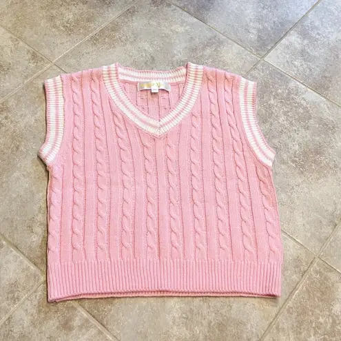 The Moon NWT Sugar Pink Knit V Neck Vest White Trim Pullover Extra Small Stretchy