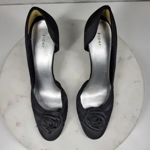 Fioni Dress Pumps Womens 8.5 Black Satin Rose Stiletto High Heels Formal