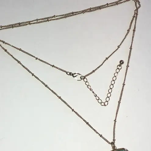 Elegant Gold Tone Green and Peach Shimmer Boho Pendant Necklace