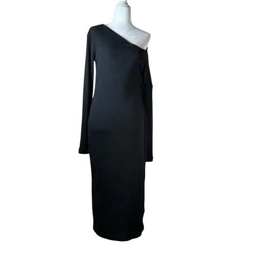 Enza Costa Knit One Shoulder Dress in Black Large New Womens Midi
