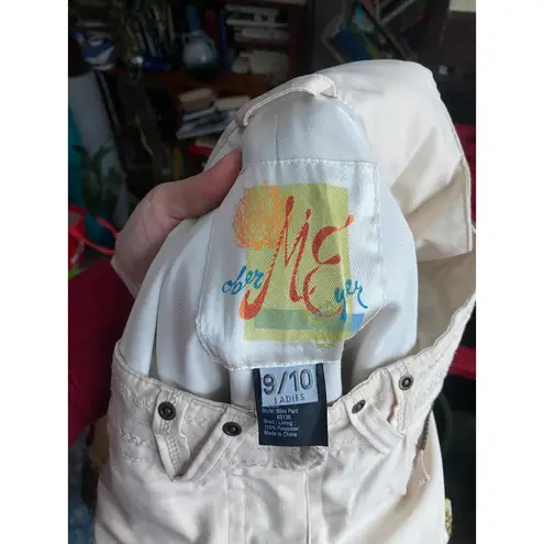 Obermeyer Y2K Bedazzled Cream Cargo Ski Snow Pants Wide Leg Medium 9/10 Granola