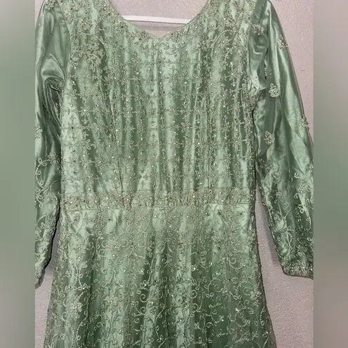 Mint Green Embroidered Anarkali Gown – Indian Pakistani Party Dress