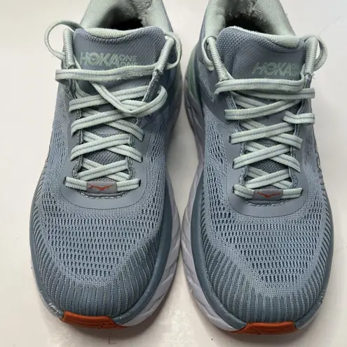 Hoka  Bondi 7 Women's Sneakers Light Blue Fog Glass Orange Size 8 Shoes Athletic