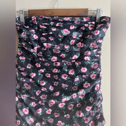 Angel Biba NWT lined black floral ruched body con dress size large