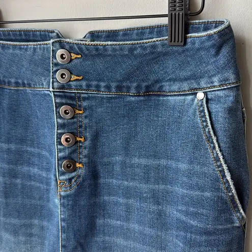 prAna Aubrey Exposed Button Fly High Waist Stretch Pencil Back Slit Denim Skirt