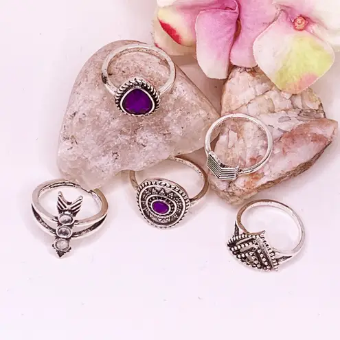 💜 Purple Statement Boho Ring Set - Image 2