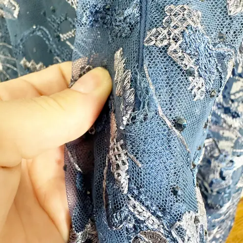 Mac Duggal 20301 Navy Embellished Illusion Butterfly Sleeve A-Line Gown 8 NEW