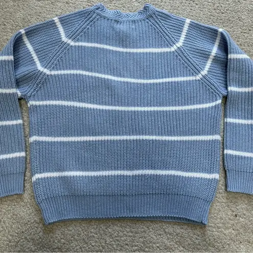 Vintage American Weekend Light Blue With White Stripes Knit Sweater Women Small