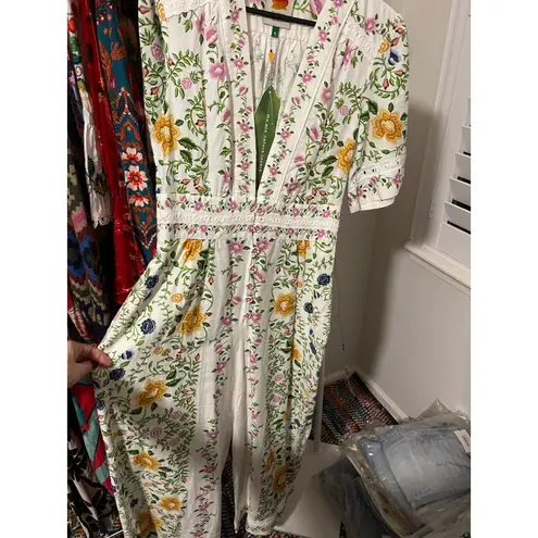 Farm Rio Off-White Folk Floral Lenzing™ Ecovero™ Euroflax™ Jumpsuit