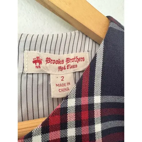 Brooks Brothers Red Fleece Navy Blue Red Plaid Sheath Dress Size 2