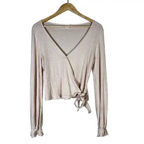 Peach Love California Peach Love Ribbed Wrap Tie Crop Top Womens L Blush Pink Romantic Coquette